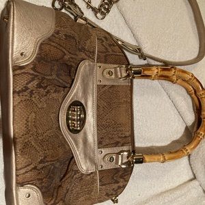 NWT Elaine Turner snake skin printed leather with bamboo handles
